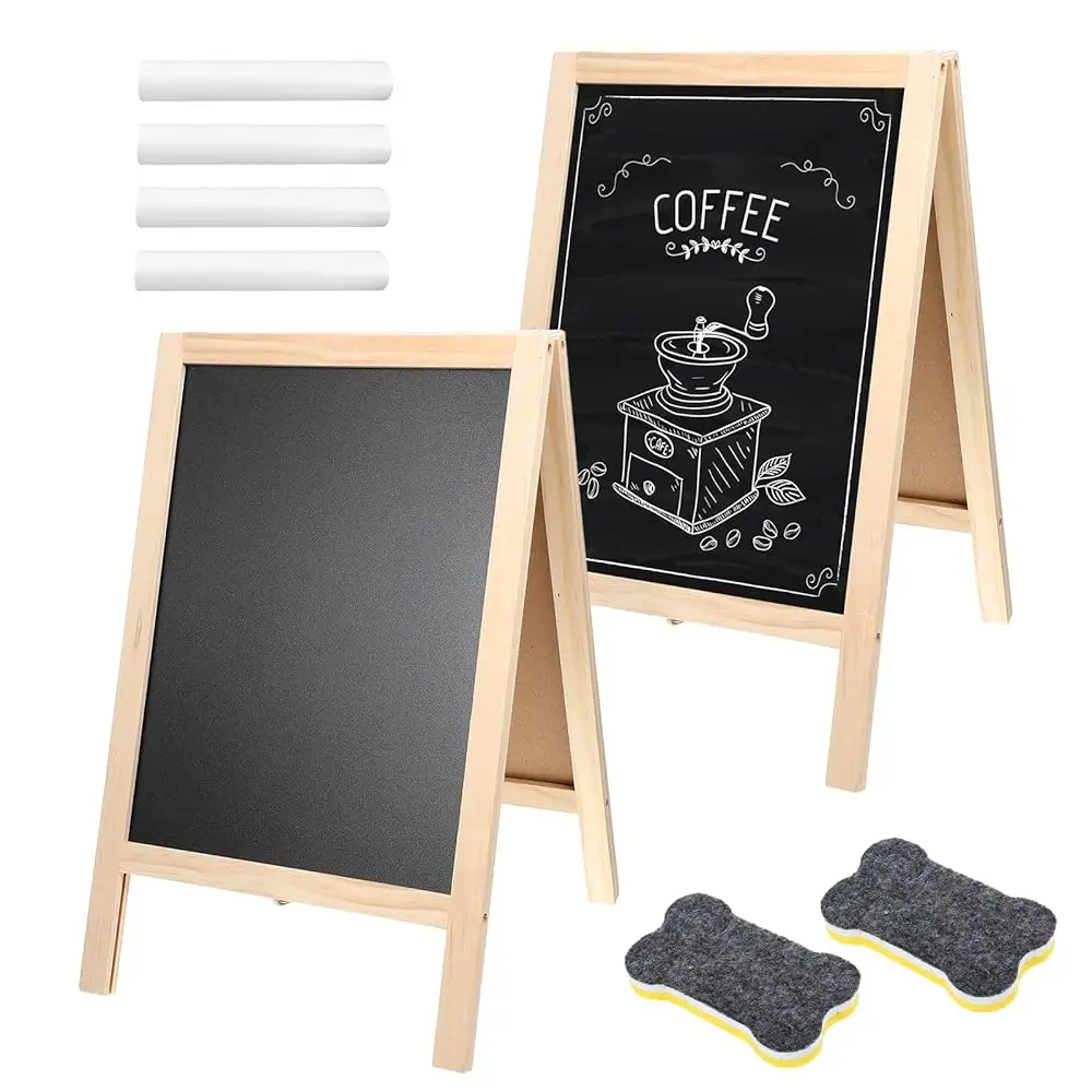 

2 шт. Двусторонние деревянные доски-мольберты 15,7 x 9,8 дюймов для меню, настольные, с А-образной рамкой