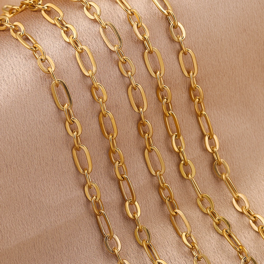 1Meter 5mm Stainless Steel Chain Gold Plated PVD Roll Flat O Type NK 1:3 Cuban for DIY Bracelet Necklace Jewelry Making Supplies