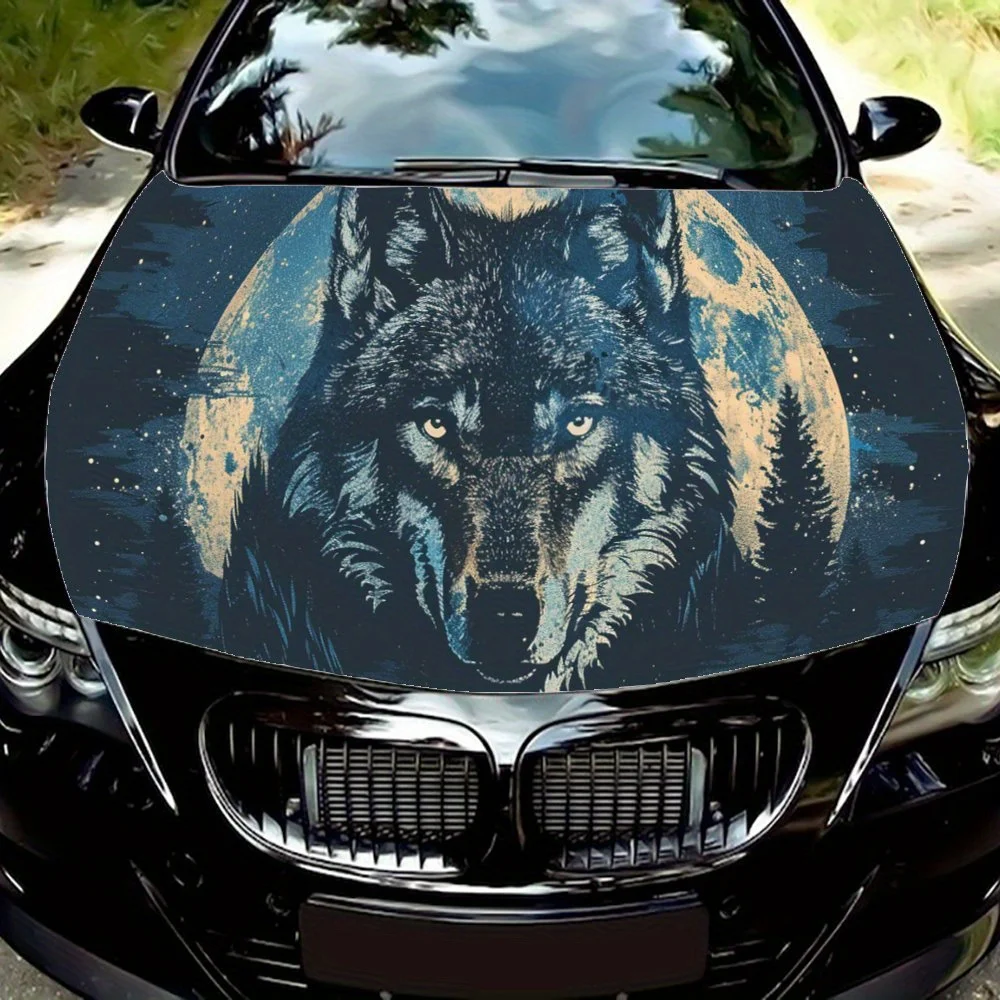 

Wild Wolf Forest Moon Car Hood Decal,Self-Adhesive PVC hood Sticker Decor Scratch Resistant Sticker Protect,Auto Accessories