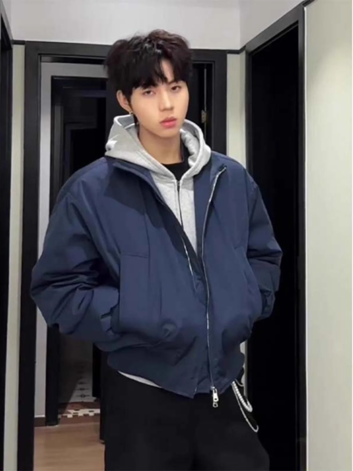 

Olive Green Cotton Pilot Jacket Men's Winter Thickened Stand Collar Baseball Style Cleanfit Jacket Warm Casual Long Sleeve Zi...