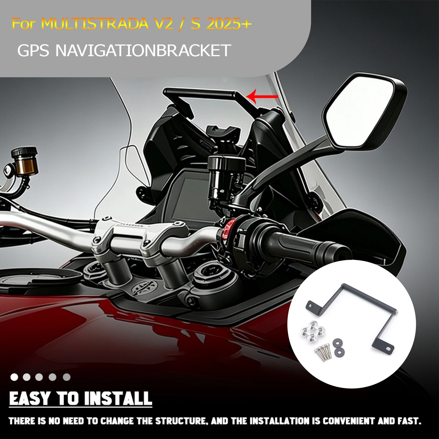 For DUCATI MULTISTRADA V2/S 2025+ Motorcycle GPS Navigation Bracket Anti-vibration Easy Install Navigation Bracket  Accessories