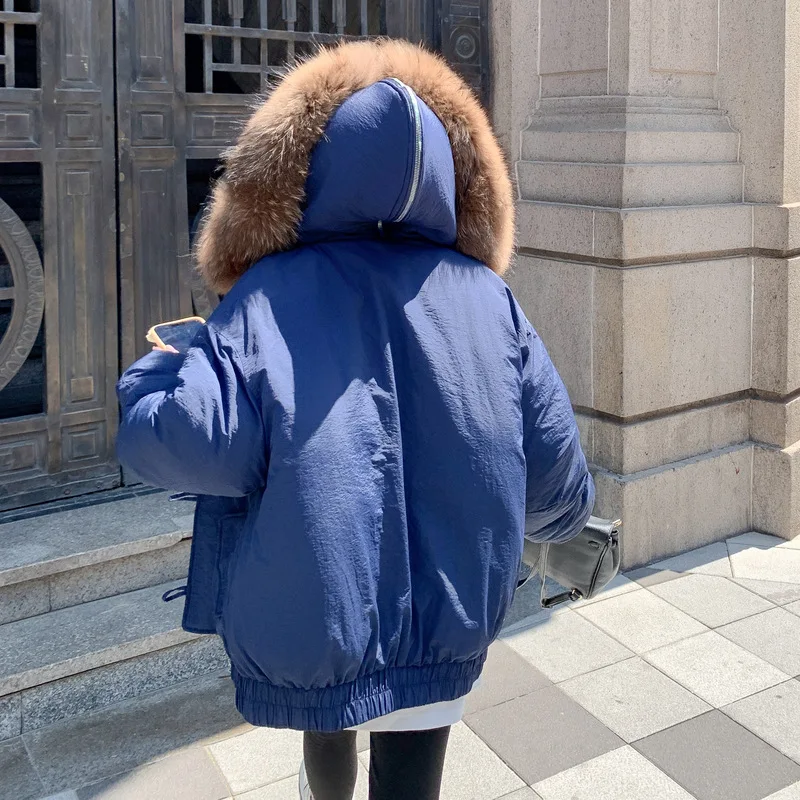 2025 Women's Fur Collar Pink Parkas Coats Chic Horn Button Puffy Winter Jacket Woman Thicken Windproof Warm Down Cotton Jackets