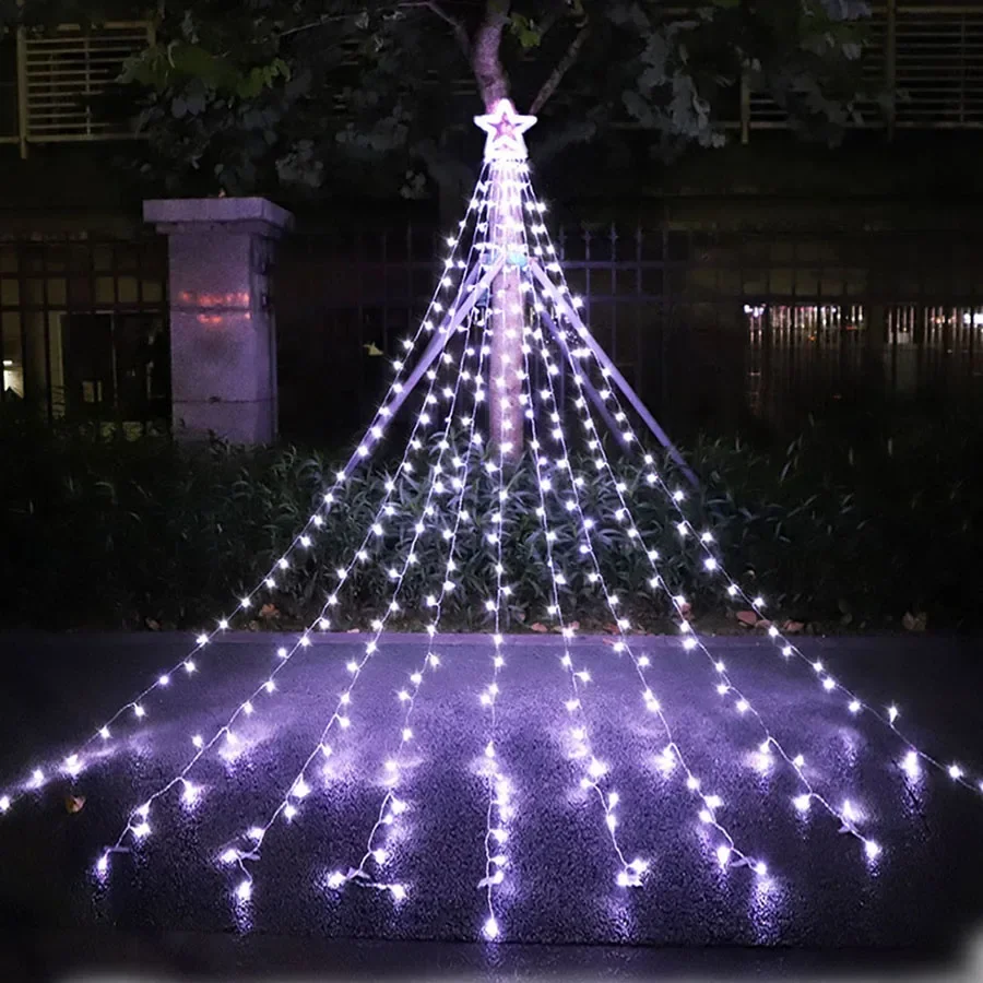 9x3.5M 350 LED Christmas Tree Waterfall star string light Christmas Waterfall Tree Lights with Star Topper for Holiday Decor