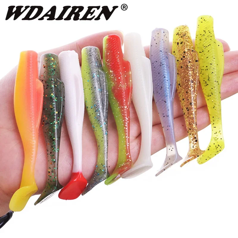

6 Pcs Floating Silicone Soft Bait 85mm 5g T Tail Jigging Wobbler Lure Fishing Tackle for Bass Pike Trout Aritificial Swimbait