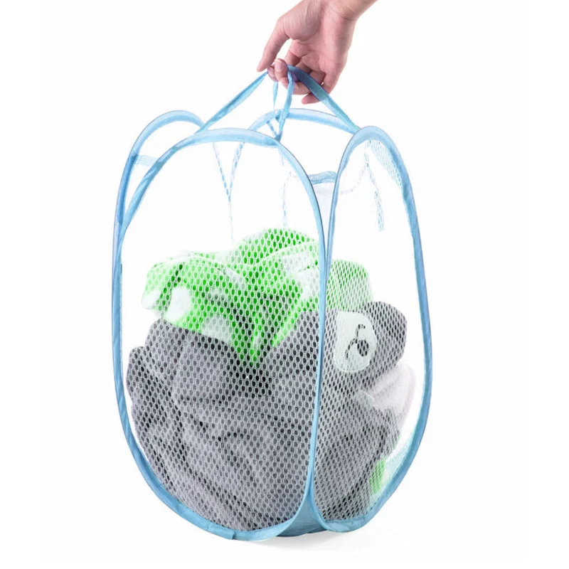 Foldable Laundry Basket for Household, Japanese Color Net, Debris Basket, Dirty Mesh, Washing Clothing Storage, Blue