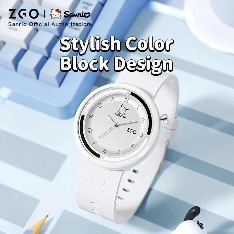 Zgo x Sanrio Pochacco Watch Female Student Luminous Waterproof Cute Simple Junior High School Student Exam Quartz Watch 2135