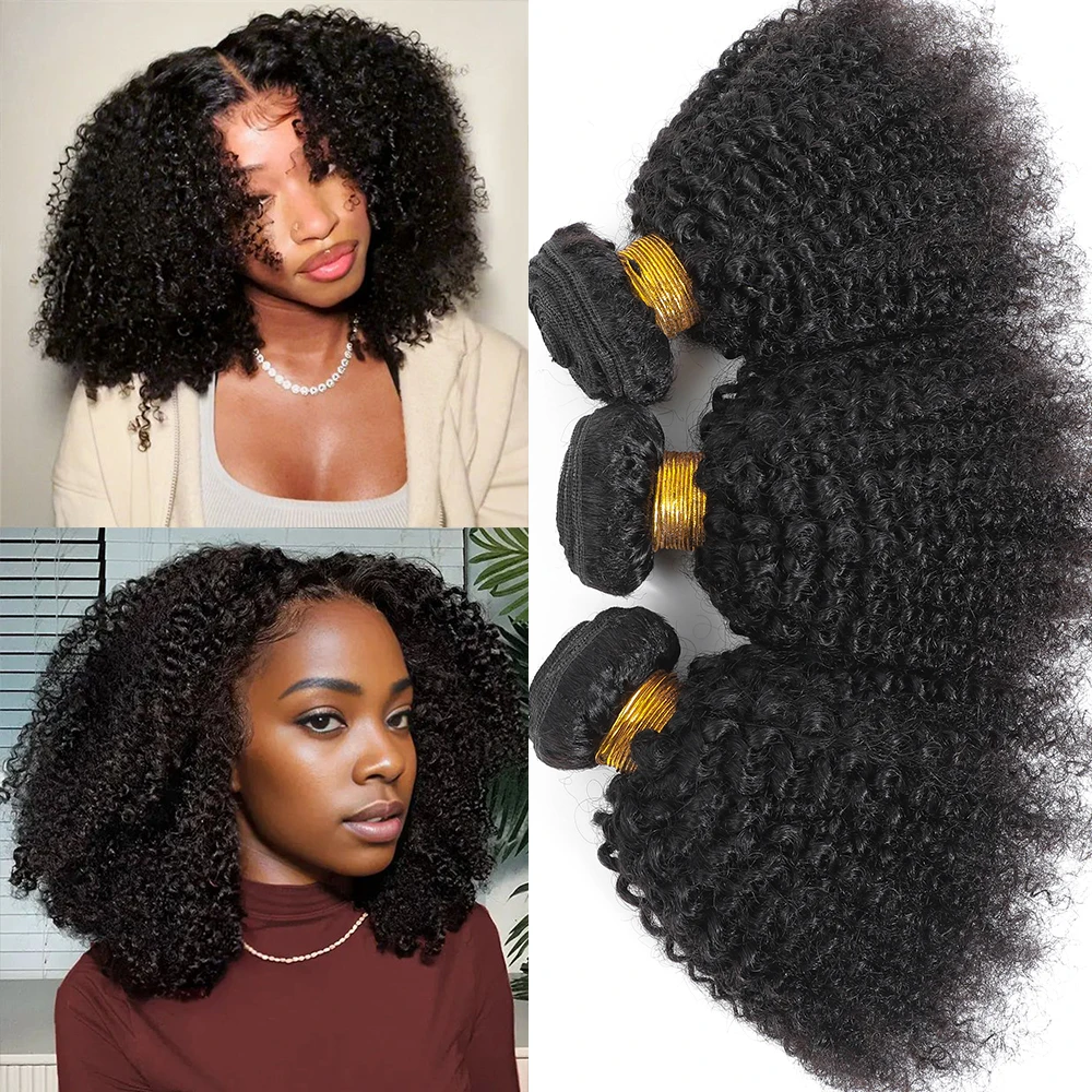 Afro Kinky Curly Human Hair Bundles Brazlian Tissage Humain Hair Natural Fluffy American African Weaving Cheveux Humain On Bulk