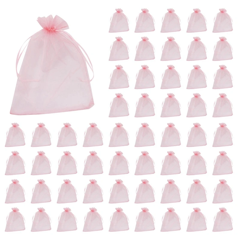 

【HOT】400Pcs Large Organza Bags Blush Pink, 17X23 Cm Mesh Gift Bags Drawstring Jewelry Pouches For Christmas Wedding