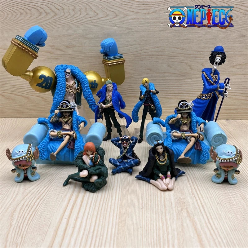 One Piece 20th Anniversary Figures Luffy Zoro Sanji Chopper Nami Blue Clothes Action Figurine Anime Model Xmas Gift Toy Decor