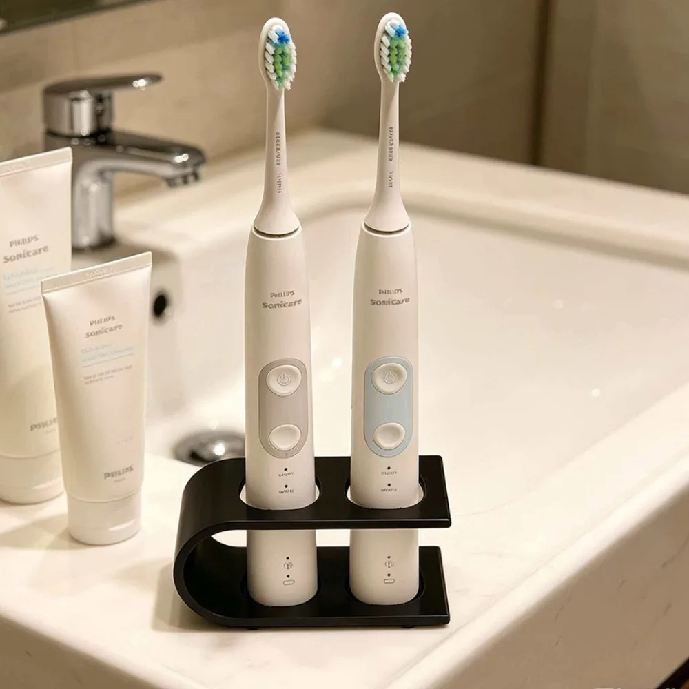 Suporte de Escova de Dentes 3D com 2 Furos para Bancada, Organizador de Escovas Elétricas, Acessórios de Banheiro
