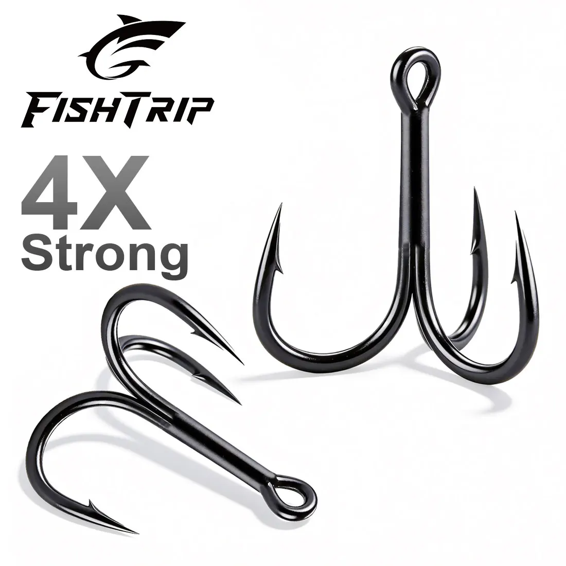 FishTrip10pcs Fishing Treble Hooks 4X Strong High Carbon Steel Triple Fishing Hooks for Bass Trout Fishing Lures Replacement