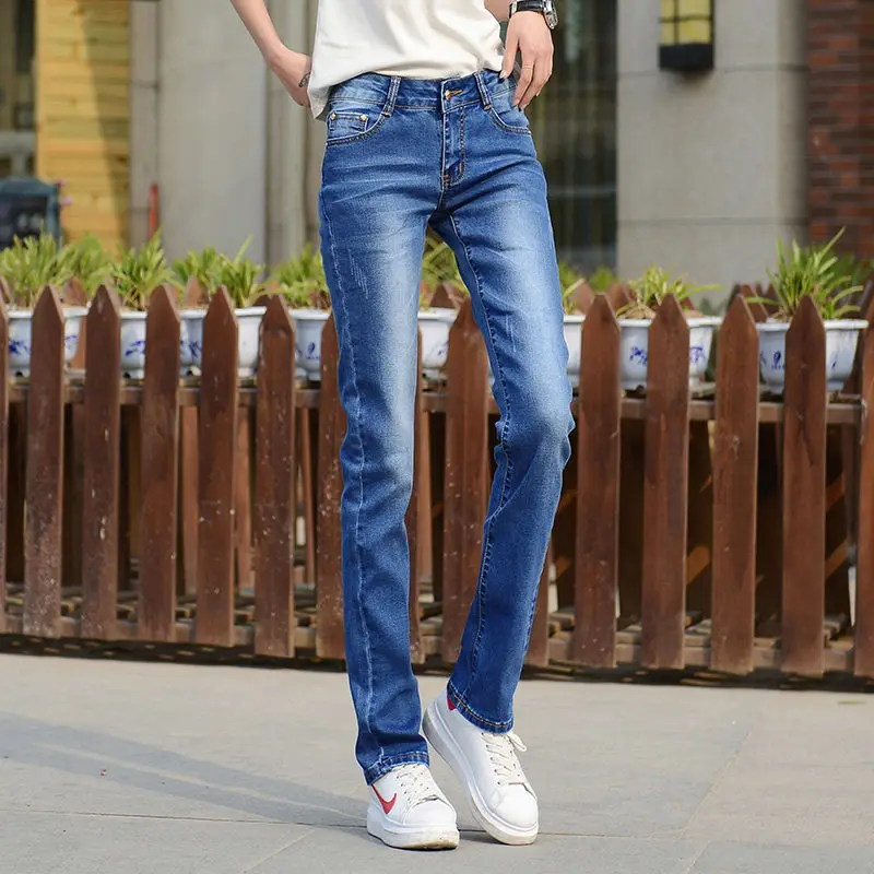 Dames Hoge Taille Rechte Jeans Casual Katoenen Skinny Lange Potloodbroek Kantoor Dame Korte Grote Maat Denim Broek