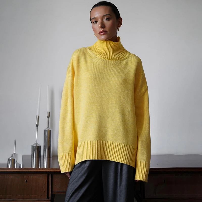 TARUXY Solid Turtleneck Knitted Sweater Casual Women's Loose Long Sleeve Pullovers 2025 New Autumn Winter Commuting Fashion Top