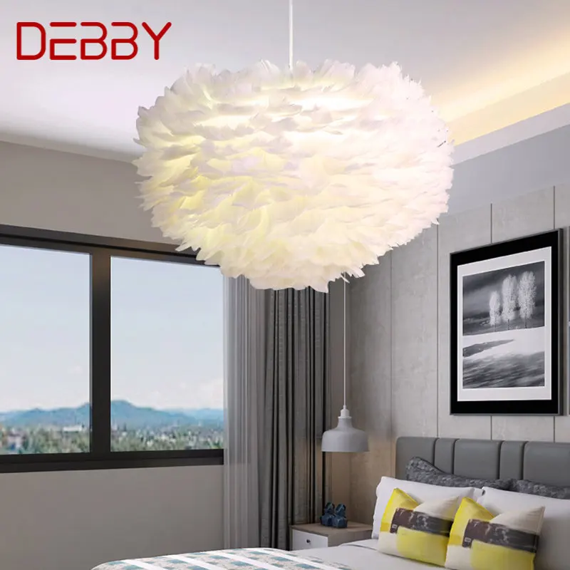 

DEBBY Nordic Pendant Lamp Creative Modern White LED Vintage Feather Fashion Light Fixtures for Home Dining Room Bedroom Decor