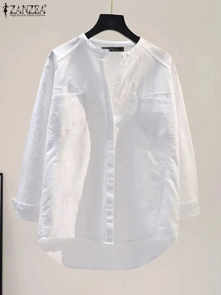 Elegant Solid Shirt ZANZEA Spring Summer Fashion Women Blouse O Neck Long Sleeve OL Work Tops Casual Buttons Down Holiday Blusas