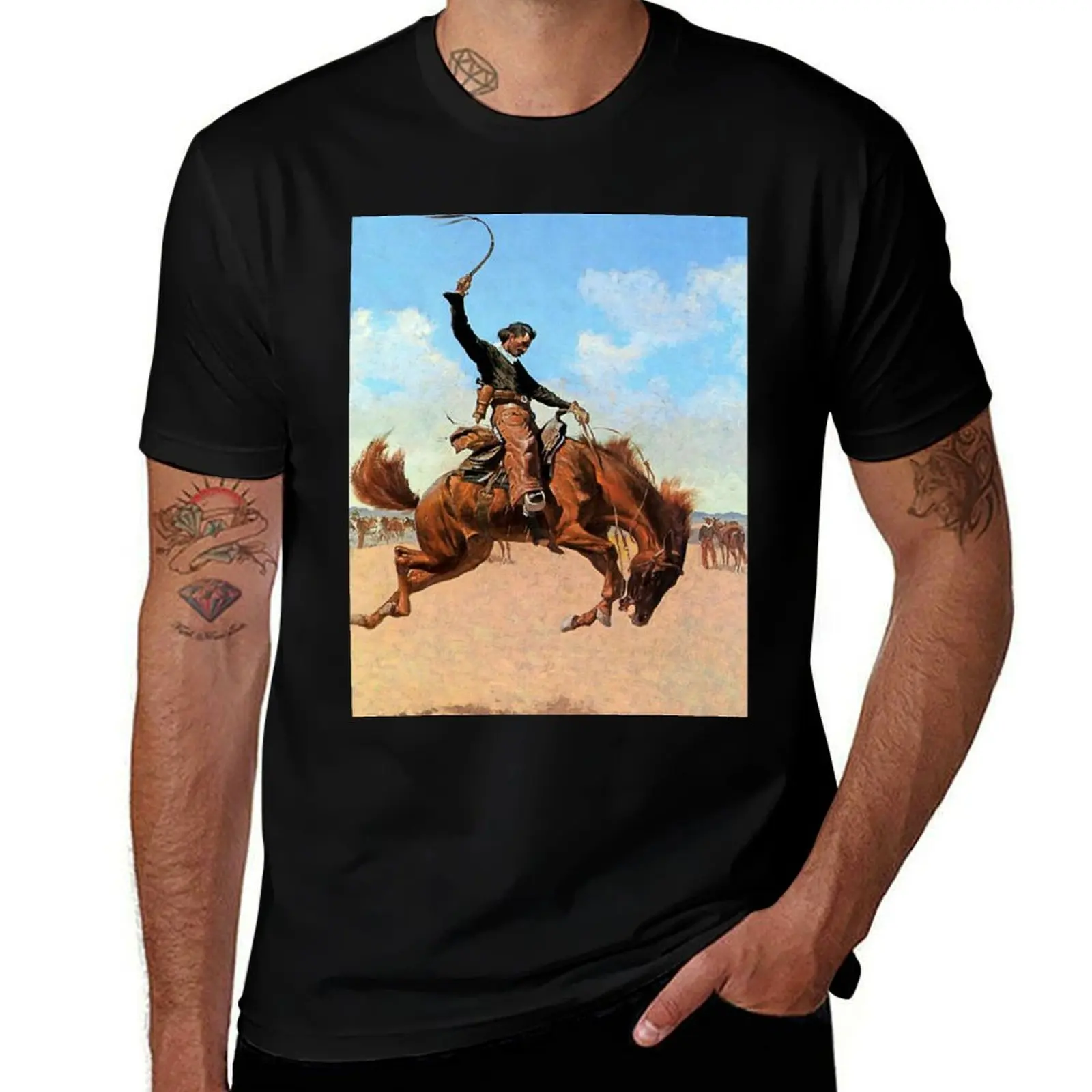 

“The Buck Jumper” by Frederic Remington T-Shirt t shirts for man graphic cars cotton tshirt 100% T-Shirt