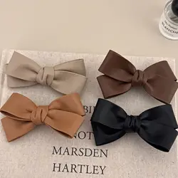 Barrettes à cheveux en cuir PU pour femmes, grande taille, nœud papillon, solide, fait à la main, double nœuds, pinces françaises, qualité élégante, 9 couleurs