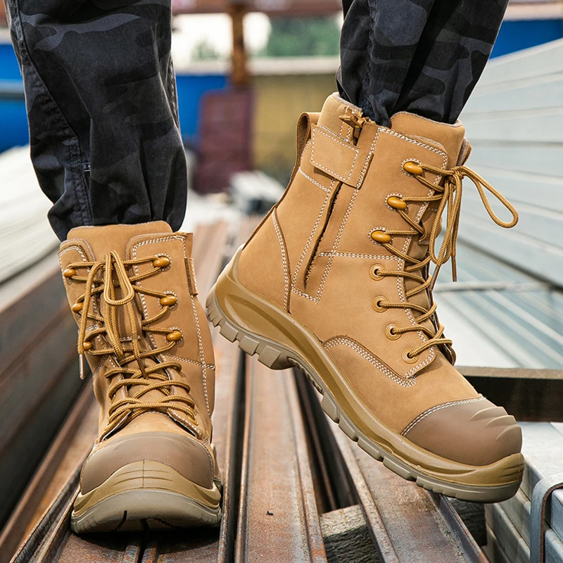 جلد أصلي للرجال أحذية جلد البقر أحذية أمان رجالية مقاومة للثقب أحذية أمان للمهندسين أحذية حماية أحذية عمل جديد