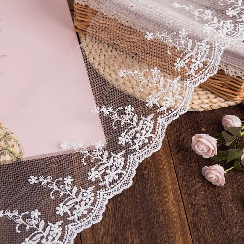 15CM Wide White Embroidery Mesh Lace Fabric Curtain Side Sofa Skirt Clothing Doll Toy Wedding Dress DIY Sewing Supplies/3 yards