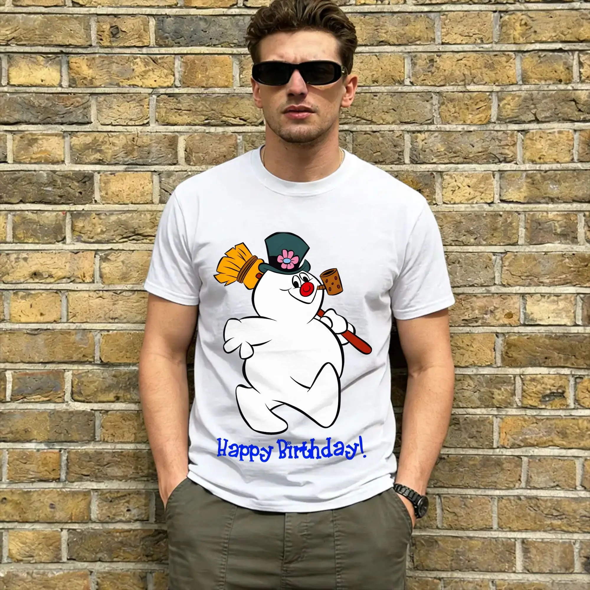 Snowman Frostys T Shirt Men's  100% Cotton Casual T-Shirt Crew Neck Happy Birthday! Tees Short Sleeve Clothes Graphic Printed