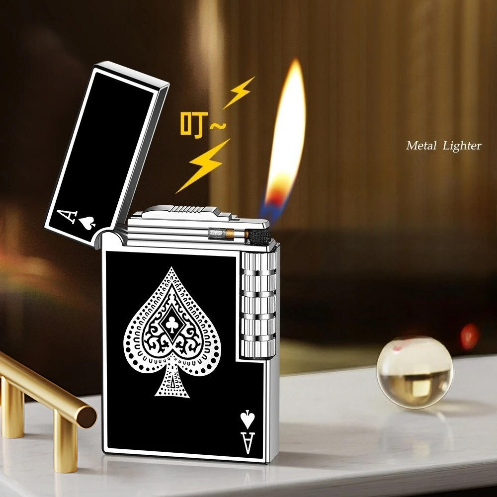 

High-end Steel Sound Side-sliding Grinding Wheel Inflatable Inclined Flame Lighter Gift for Men Cigarette Accessories