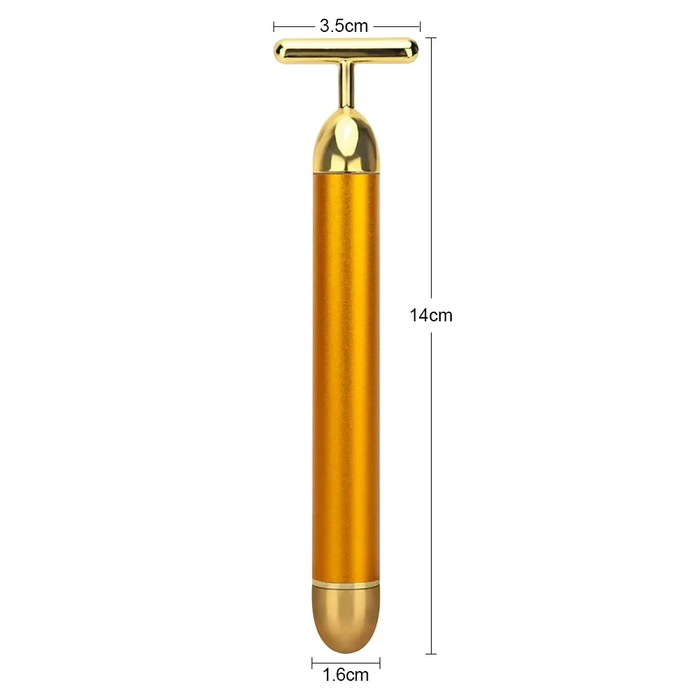 しわのないマッサージスティック,24k,ゴールド,フェイスリフト,ローラー,振動,フェイシャルビューティー,スキンケア,振動ツール,バー,1個