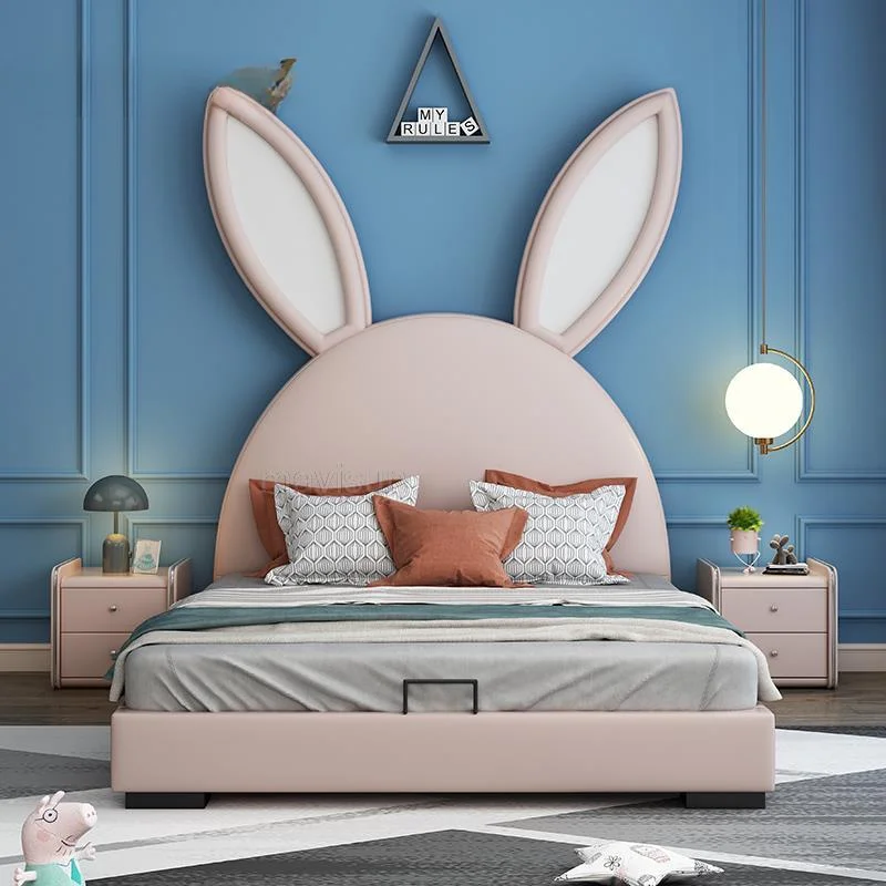 

Cartoon Rabbit Children's Bed Girls Liked 1.2m 1.5m Simple Style Solid Wood Bedroom Bed For Kids Space -Saving Home Furniture