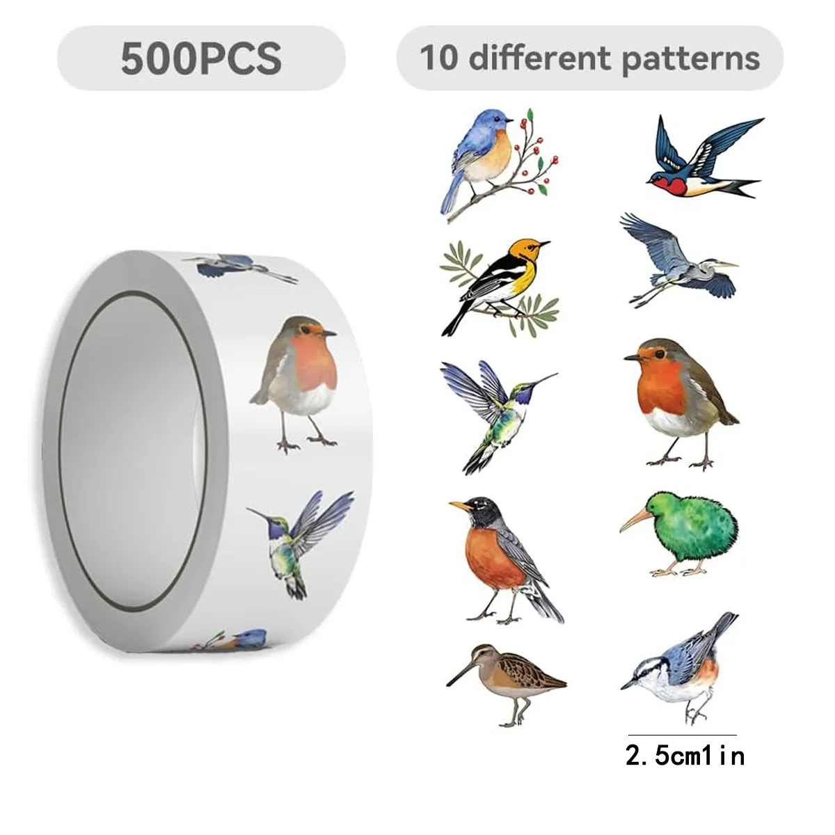 500Pcs Creative Bird Roll Stickers Decorative for Phone Cases Water Cups Notebook DIY Personalized Stickers