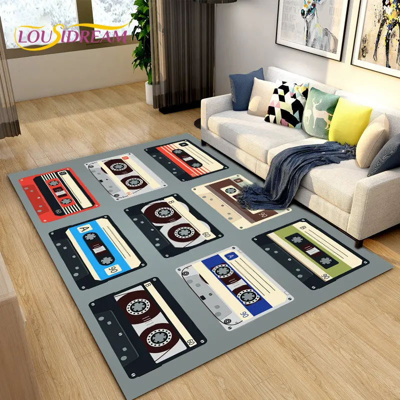 

Retro Music Cassette Tape Pattern Area Rug Large,Carpet Rug for Living Room Bedroom Sofa Doormat Decoration,Non-slip Floor Mat