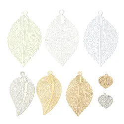 10pcs Iron Alloy Filigree Stamping Pendants Multicolor Leaf Hollow Charms DIY Necklace Earrings For Women Party Jewelry Findings