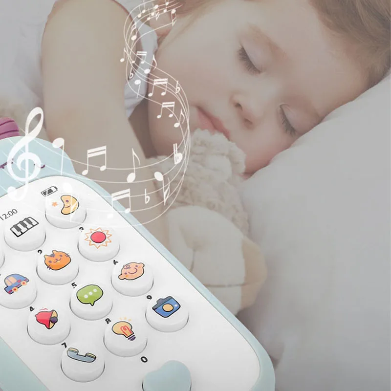 Baby Phone Toys Music Sound Machine Cartoon Telephone Soothe Sleep with Teether Electronic Learning Kids Early Educational Toys