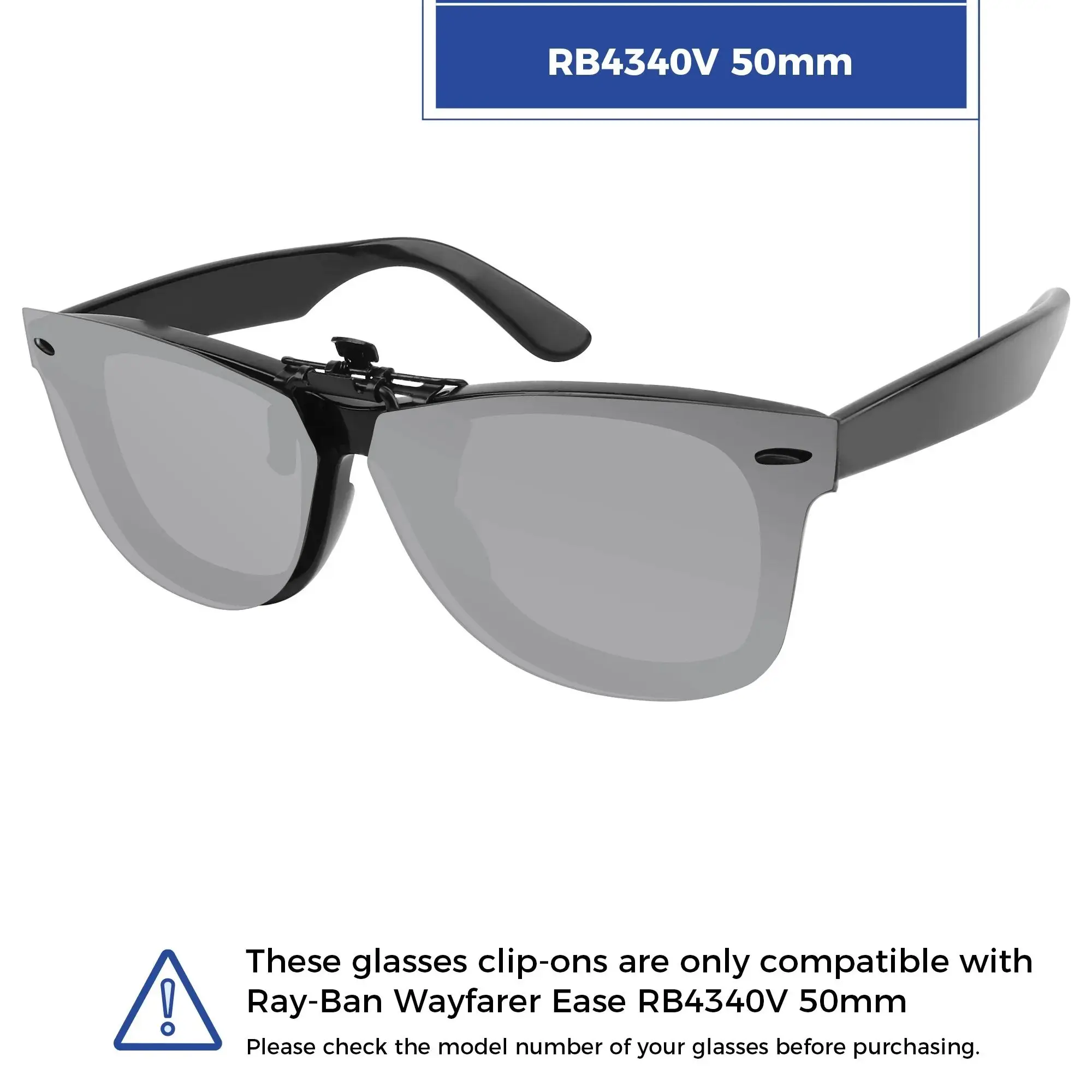 Rarayvix Polarized Flip-up Clip-on Sunglasses Compatible with Ray-Ban Wayfarer Ease RB4340V 50mm for Men Women UV Protection