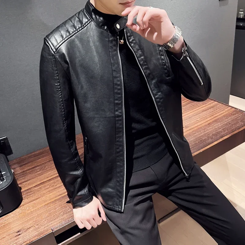 

Autumn Brand New Motorcycle Jacket Men Causal Vintage Leather Jackets Coat Men Outfit Design Motor Biker PU Leather Jacket Men