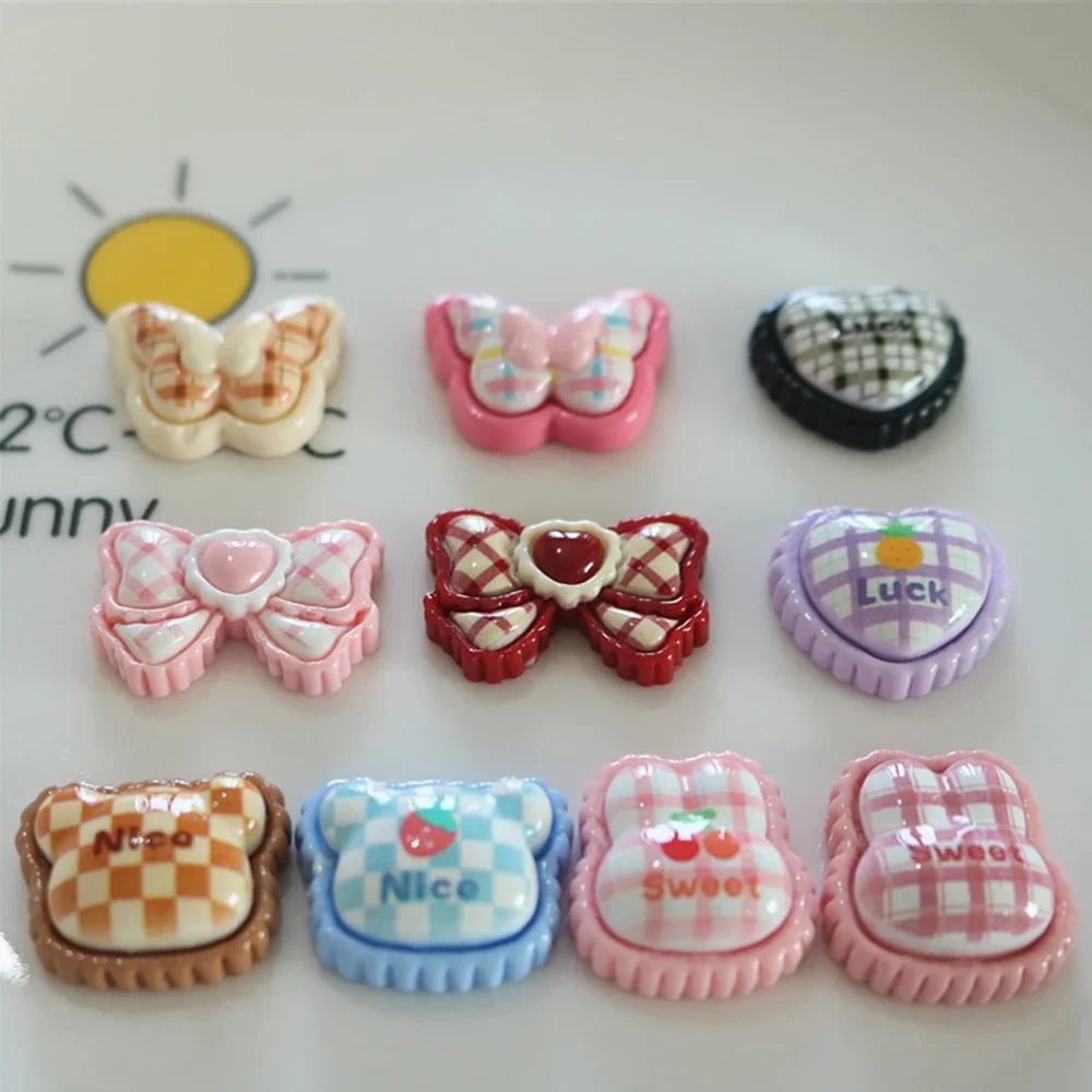 10PCS Shiny Plaid Heart Series Miniature Flat Back Resin Cabochons For Hairpin Scrapbooking DIY Home Decor Craft Accessories