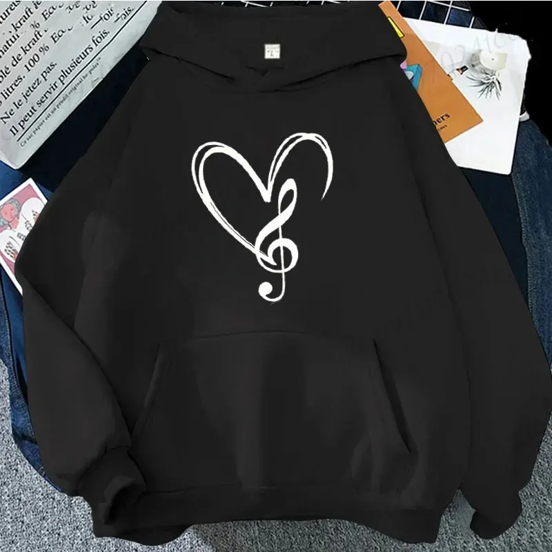 Musical Note Heart Graphic Hooded Hoodie for Women Autumn and Winter Casual Pullover Sportswear Hoodie Long Sleeve Fashion Top