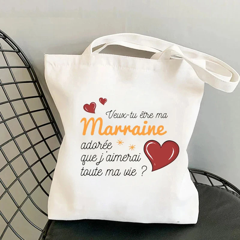 Shoulder Bags Do You Want To Be The Godmother That I Love All My Life French Print Canvas Tote Bag Female Handbags Marraine Gift