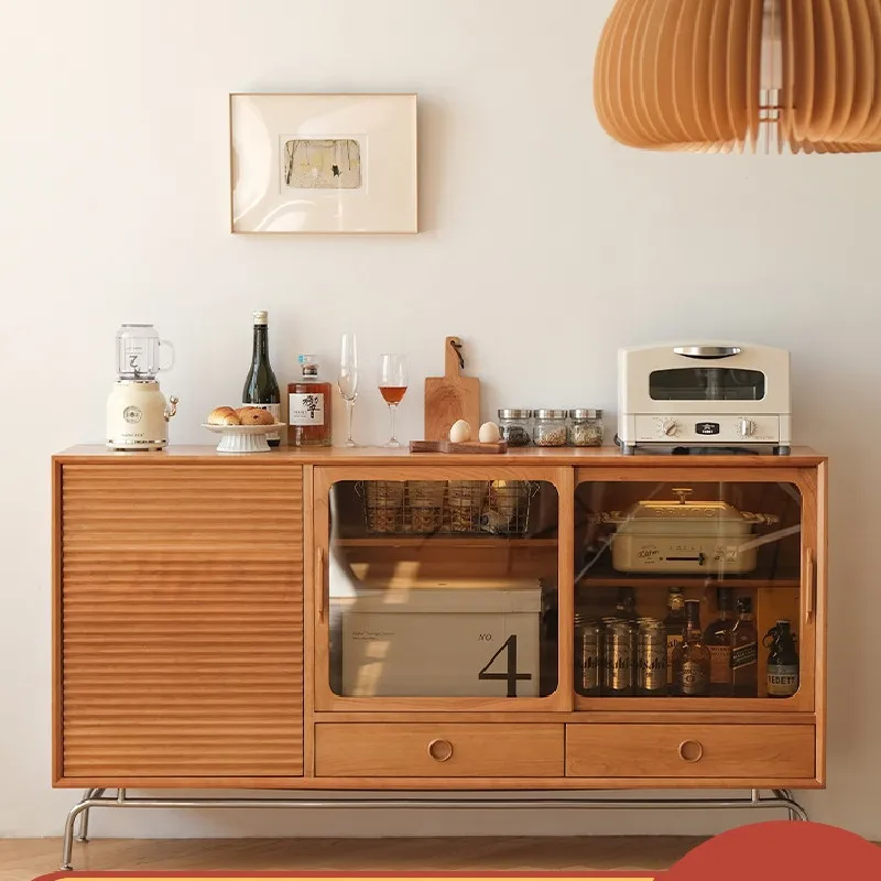 

Solid wood dining side cabinet cherry wood furniture living room kitchen storage locker small apartment