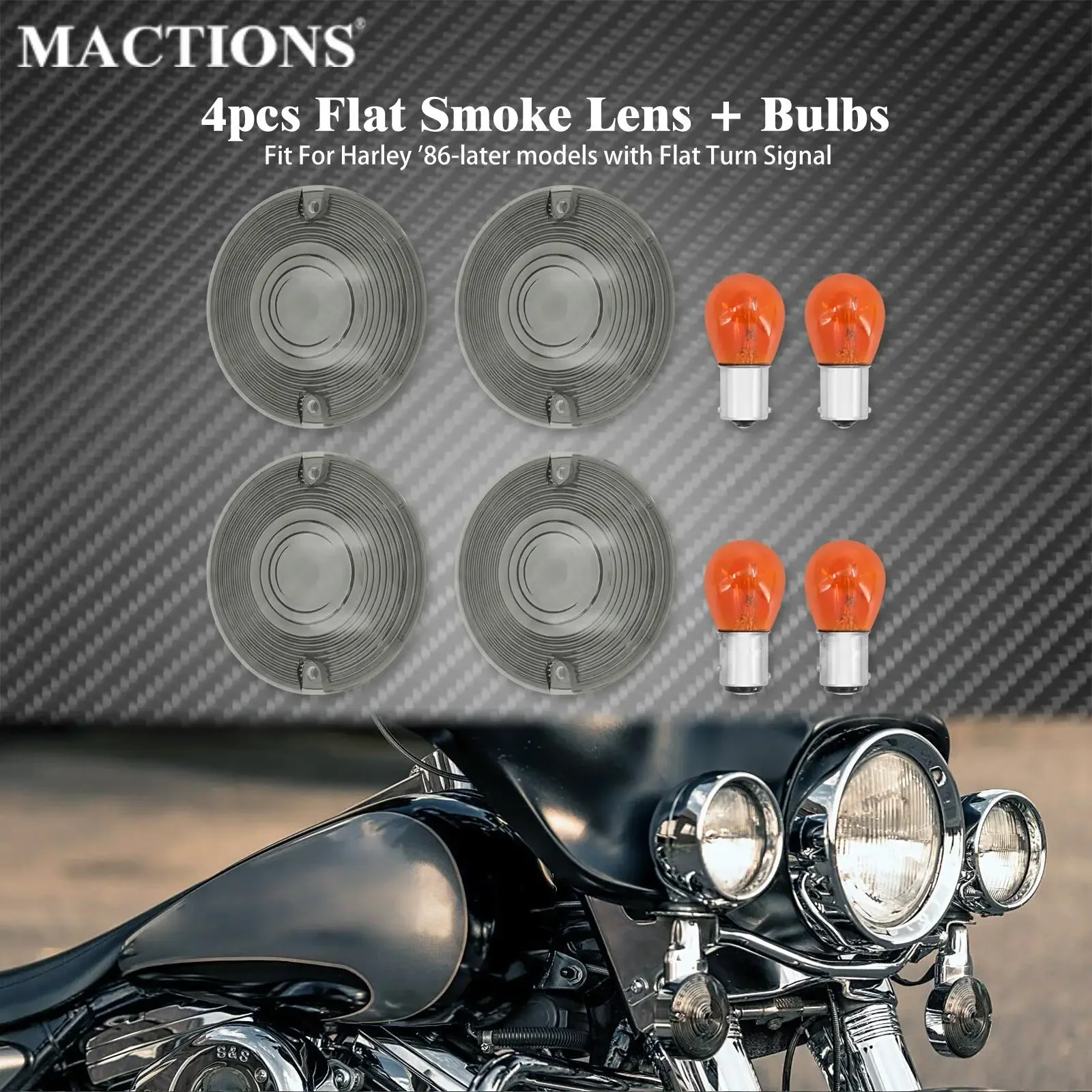 4pcs Motorcycle Smoke Clear Orange Turn Signal Lens Cover Bulbs For Harley Touring Electra Glide Road King Tour FLHT FLST FLTR