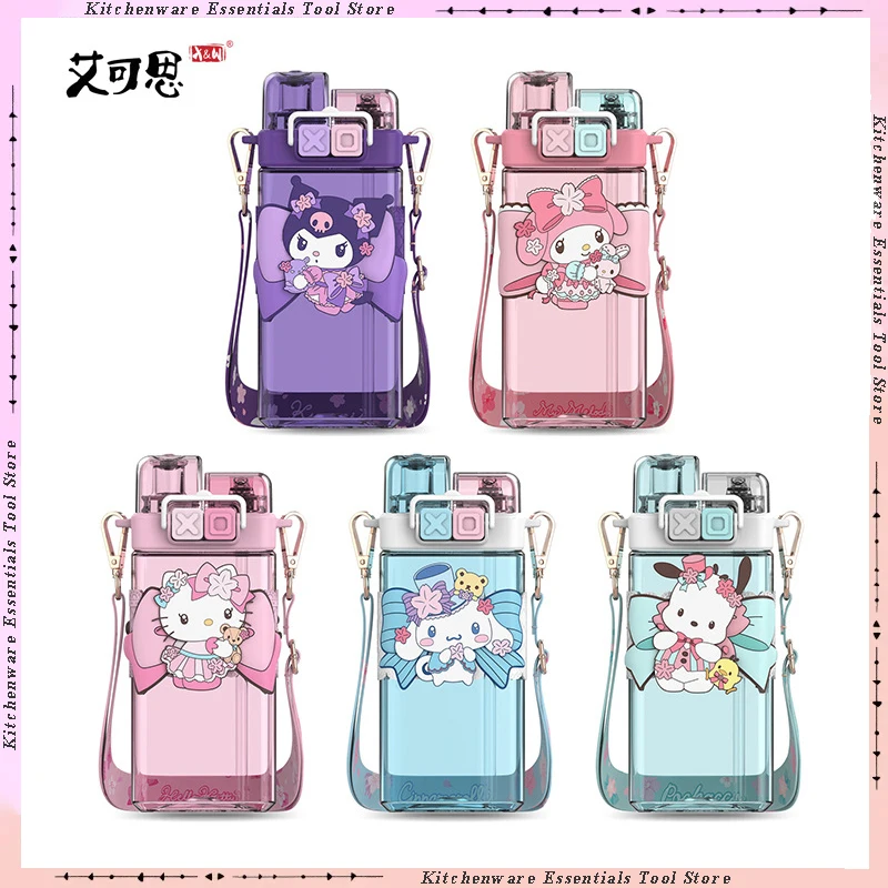 

Соломенная чашка X&W Disney Melody Hello Kitty, бутылка для воды с узором, двойная чашка для питья с регулируемым ремешком, кружка 520 мл