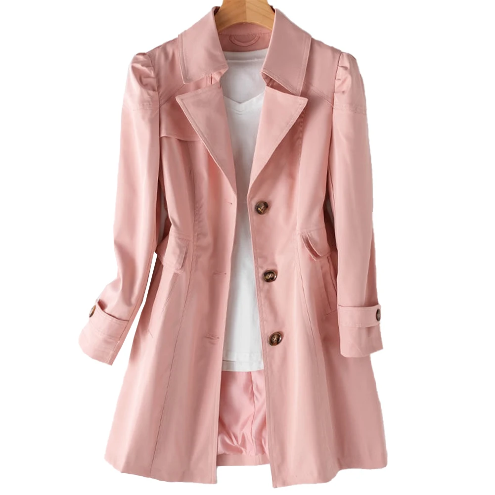 

Comfy Fashion Jacket Overcoat Woman Outdoor Single-breasted Solid Color Temperament Commuting Lapel Mid-Long Autumn