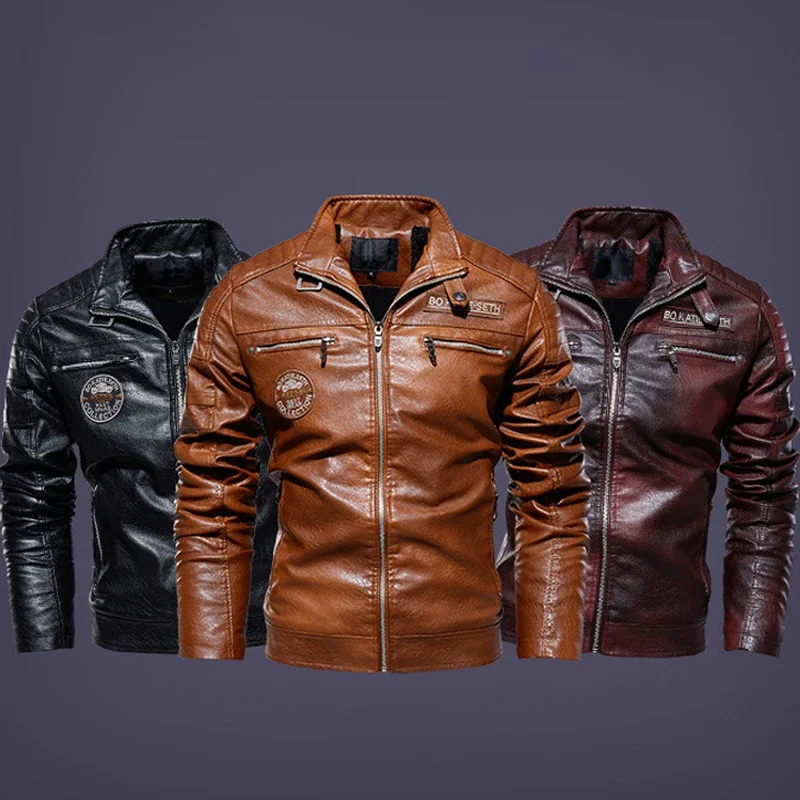 

Winter Men's Leather Jacket 2023 New Fashion Pu Coat European and American Motorcycle Wear Modern Tough Man Plush Leather Coat