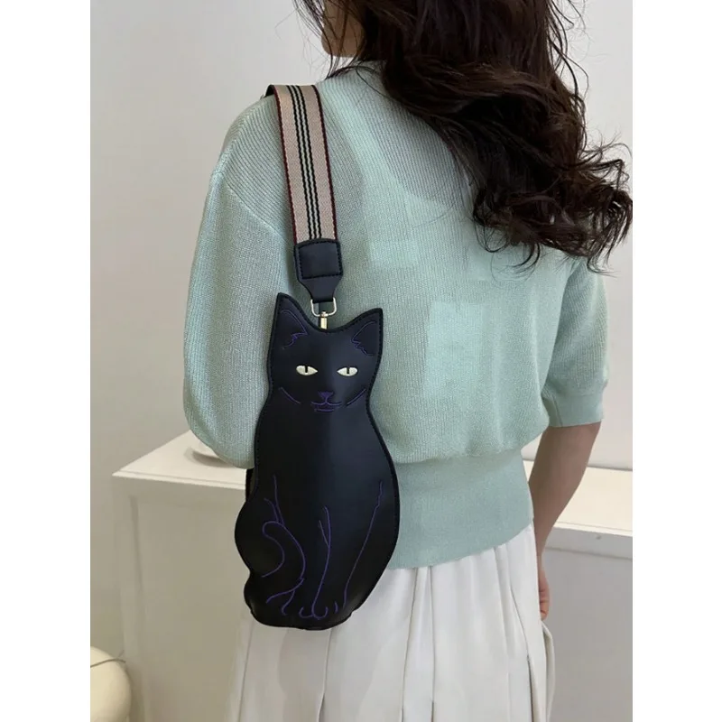 

New 2024 Women Cat Shape PU Body One Shoulder Bag Diagonal Waterproof Fashion Chest Bag Cat Women Cross Birthday Gift Purse Bag