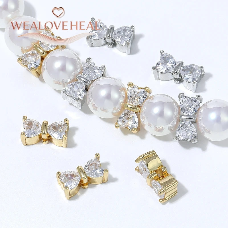 schmuckherstellung zubehör, perlen für schmuckherstellung, 11,5x6mm Schleifenförmige Abstandsperlen, 18K vergoldetes Messing, Doppelherz CZ Schleifen-Abstandshalter für Armband- und Halsketten-Schmuckherstellung – Detail 18
