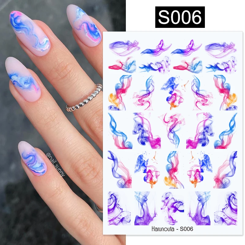 

Harunouta Blooming Ink Marble 3D Nail Sticker Decals Leaves Heart Transfer Nail Sliders Abstract Geometric Line Nail Water Decal