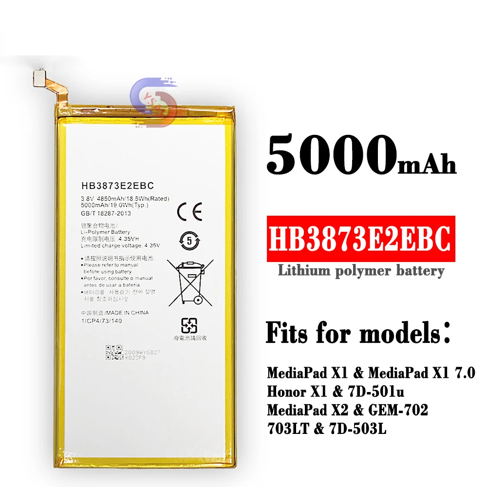 

5pcs New for Huawei X1 Honor X2 Tablet 7D-503L501UGEM-702 703LT Mobile phone battery HB3873E2EBC factory wholesale