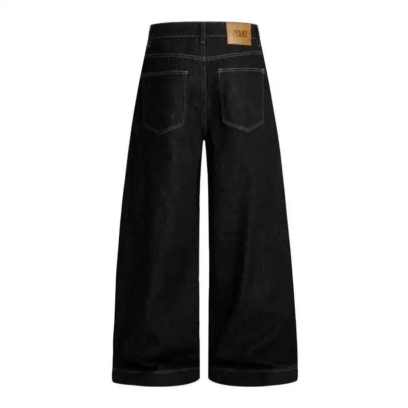 American Visible Stitching Black Men's Jeans Deconstructed Design Distressed Denim Long Pants High Street Trousers 9X6SVA