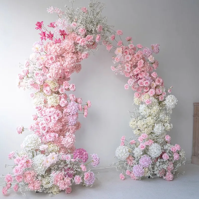 Pink horn arch floral set, wedding arrangement, proposal ceremony background decoration simulation flower