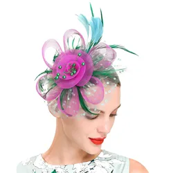 Vintage Women Feather Flower Fascinator Hat Ladies Hair Accessories Wedding Party Floral Mesh Veil Headband Hairpin