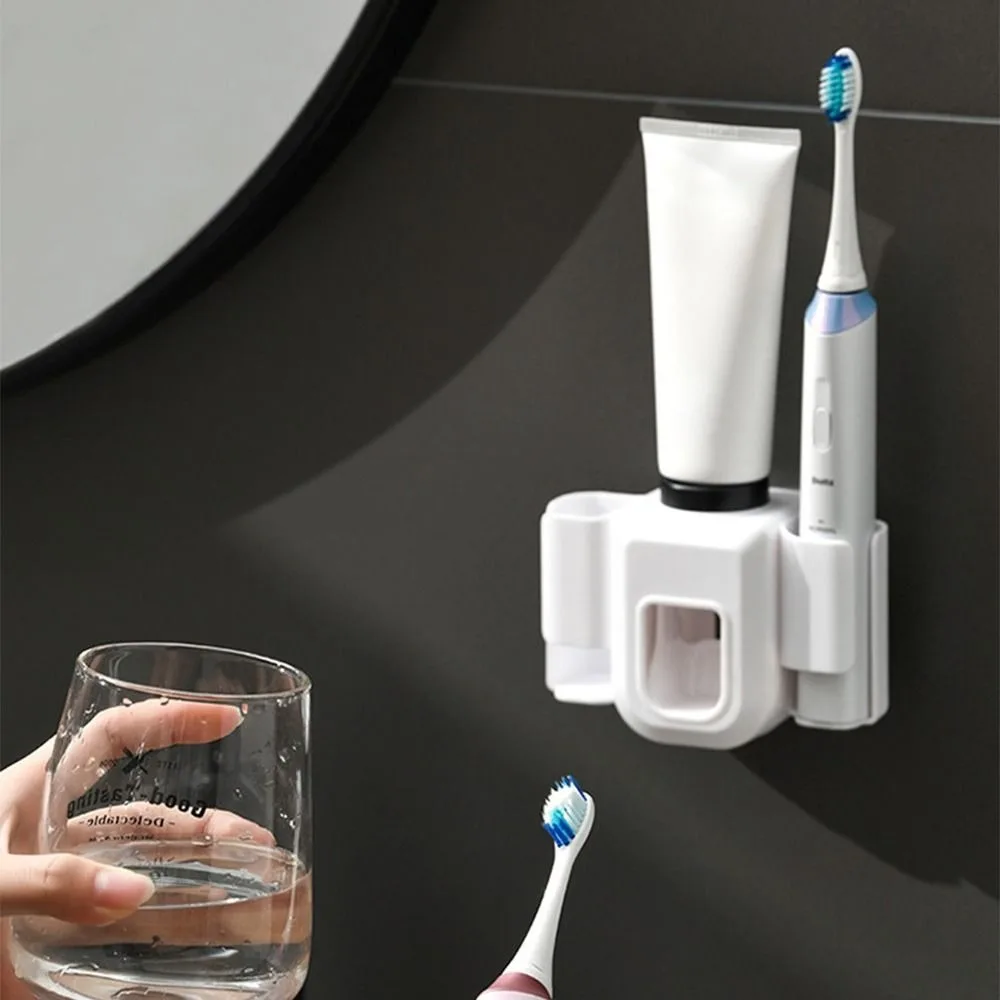 Automatic Toothpaste Dispenser Dust-proof Toothbrush Holder Wall Mount Stand Bathroom Accessories Set Squeezer