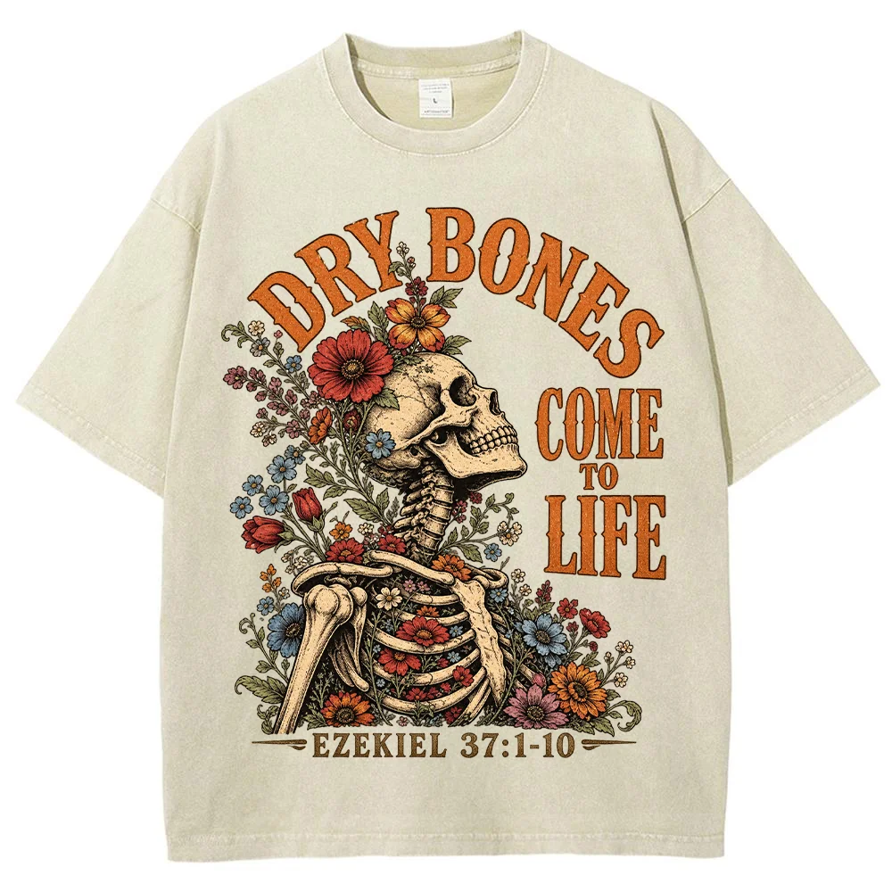 Women T Shirt Dry Bones Come To Life Skull Floral Graphic Print Short Sleeve Cotton Oversized Casual Loose Tee Top Streetwear